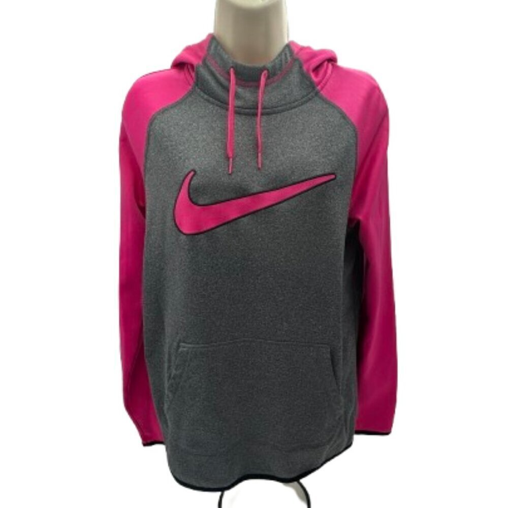 Nike Women's Therma-Fit Pullover Gray Pink Hoodie Sweatshirt Small